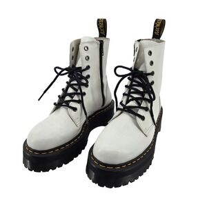 Dr Martens Jadon White‎ Leather Platform Boots Mens 6 Womens 7 Combat Moto